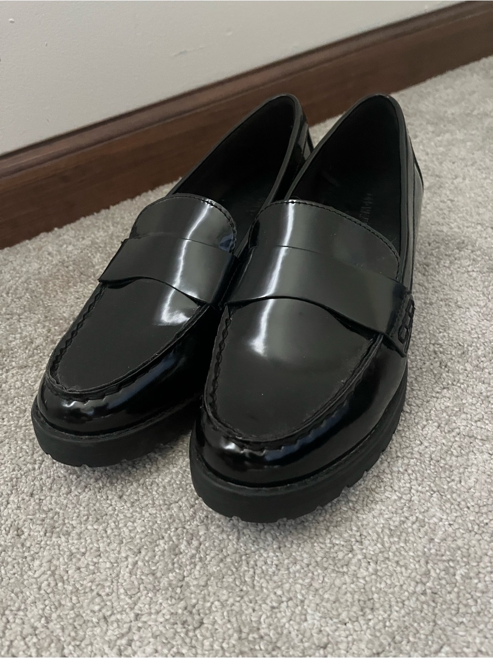 Old Navy Black Patent Loafers with Lug Sole